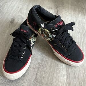 Vintage Y2K Christian Audigier Ed Hardy Low Top Canvas LOVE KILLS SLOWLY Size 6